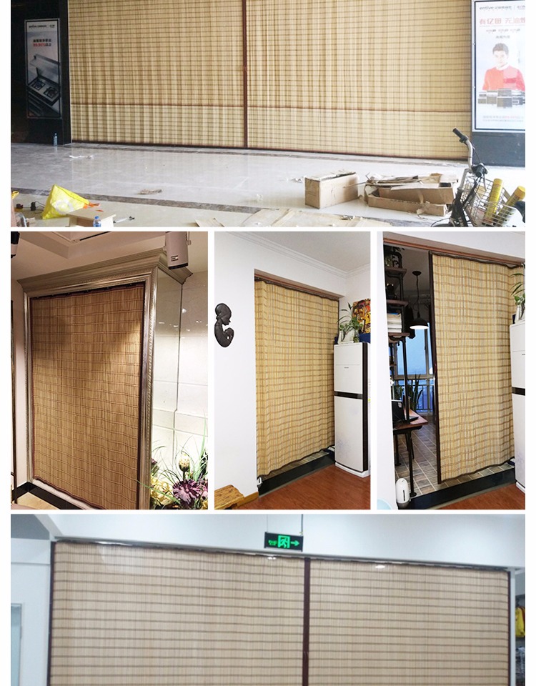 2022新款竹帘门折叠推拉门家用厨房简易门阳台遮光隔断帘商铺移门日式