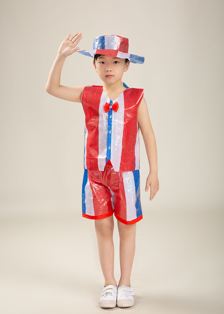 六一儿童节演出服装儿童环保时装秀衣服男童表演服走秀潮服幼儿园手工