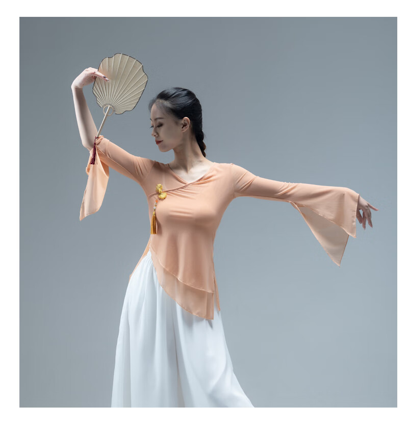 服女夏纱衣民族舞上衣艺考仙气飘逸舞蹈服装敦煌舞拉丁舞练功服焦糖s