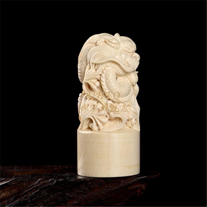 uhfq 猛犸象牙雕刻双龙印章猛犸象牙雕刻印章猛犸象牙章料猛犸印章
