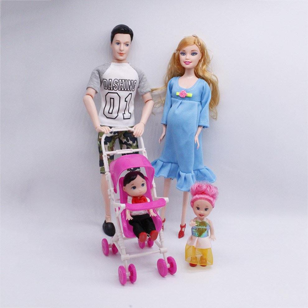 芭比怀孕玩具 怀孕的梦幻推车简装仿真公主生宝宝的玩具一家四口 1