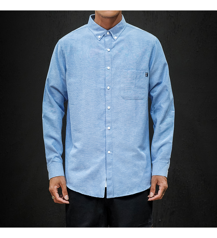 hm服饰男装官方秋季英伦时尚牛津纺衬衣 潮男修身纯色长袖衬衫 黑色