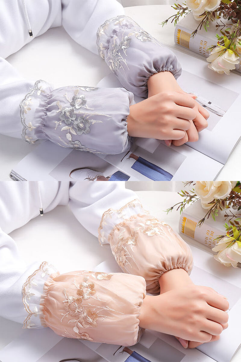 韩版成人刺绣网纱蕾丝袖套女士短款学生防污护袖头秋冬季办公袖筒