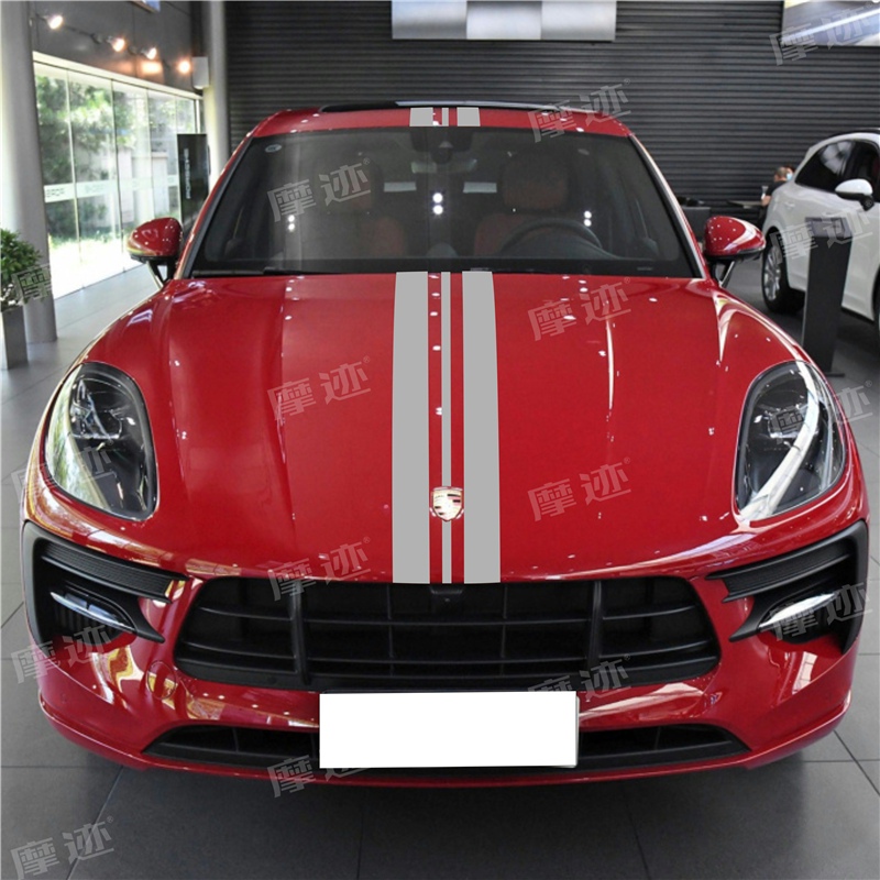 适用于保时捷macan改装个性机盖贴纸拉花彩条引擎盖车贴卡宴装饰 原厂