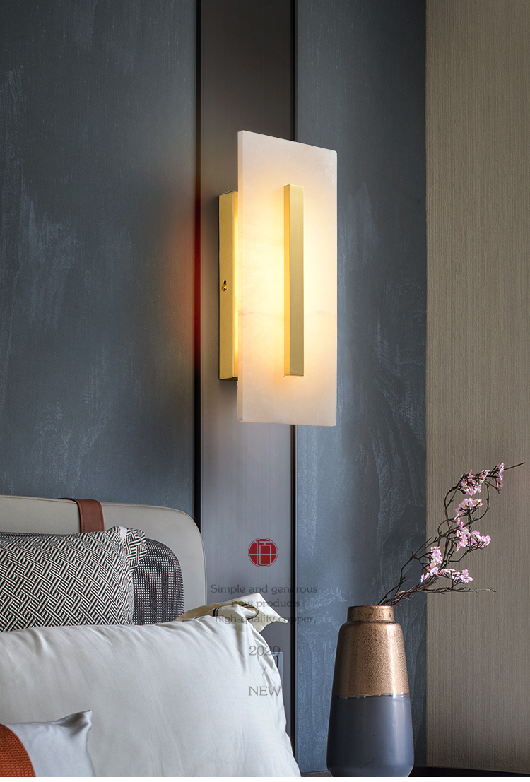 现代创意卧室床头客厅餐厅过道简约铜云石壁灯定制a款径12cm高度30cm