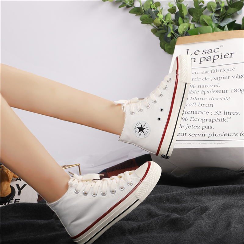 克卜勒2020新款帆布鞋女韩版百搭经典高帮圆头绑带布鞋女学生校园风