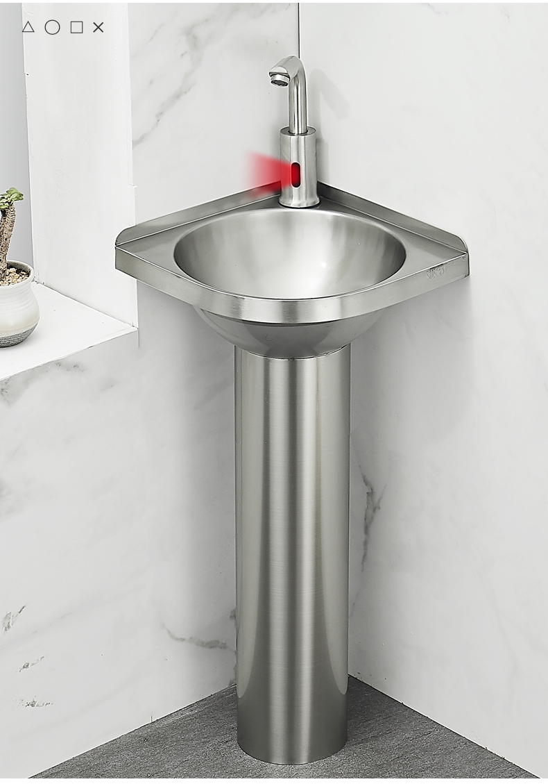 不锈钢三角盆洗手盆加厚墙角小户型卫生间阳台洗脸盆小号家用巴督8206