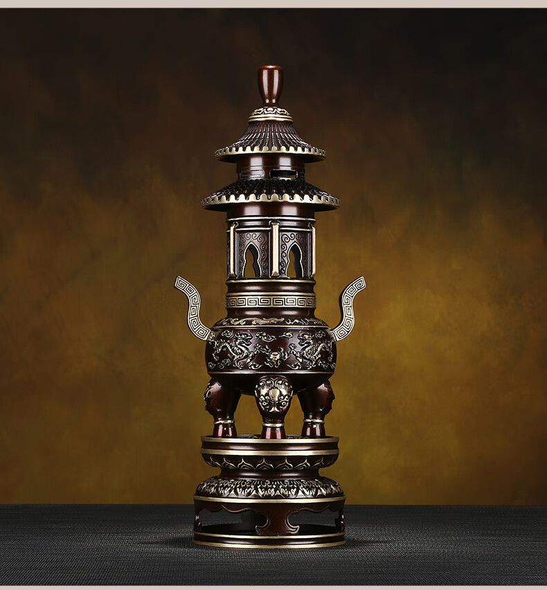 德祥缘铜香炉纯铜香薰炉三层套装故宫宝塔家用摆件铜工艺品故宫宝鼎