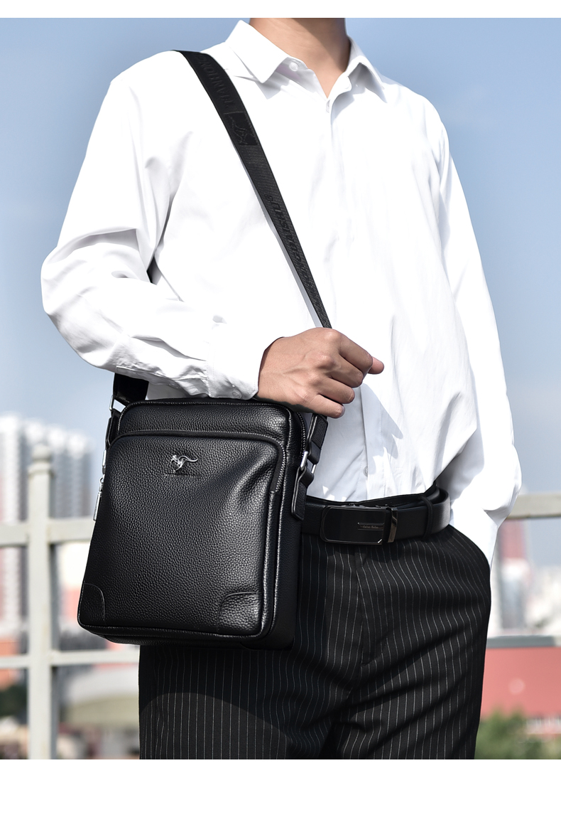 【高端品牌】袋鼠旗舰官方真皮男包单肩包头层牛皮男士斜挎包皮包男