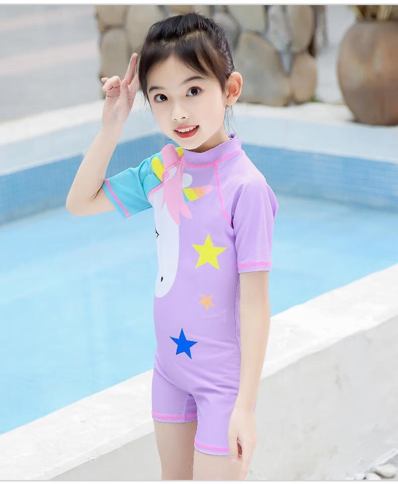 童小学生小女孩泳衣套装可爱网红ins风儿童游泳带帽子3-11岁儿童连
