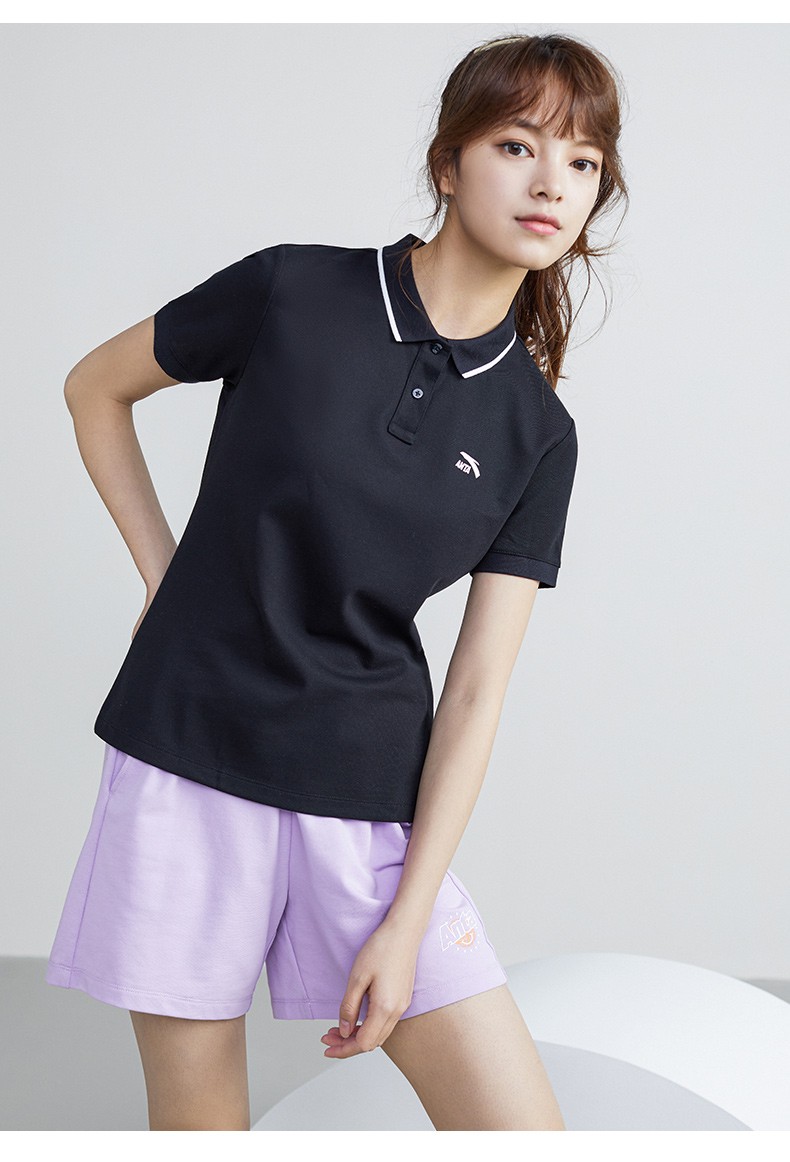 商场同款安踏短袖t恤女夏季新款polo衫纯色简约上衣宽松透气女上装
