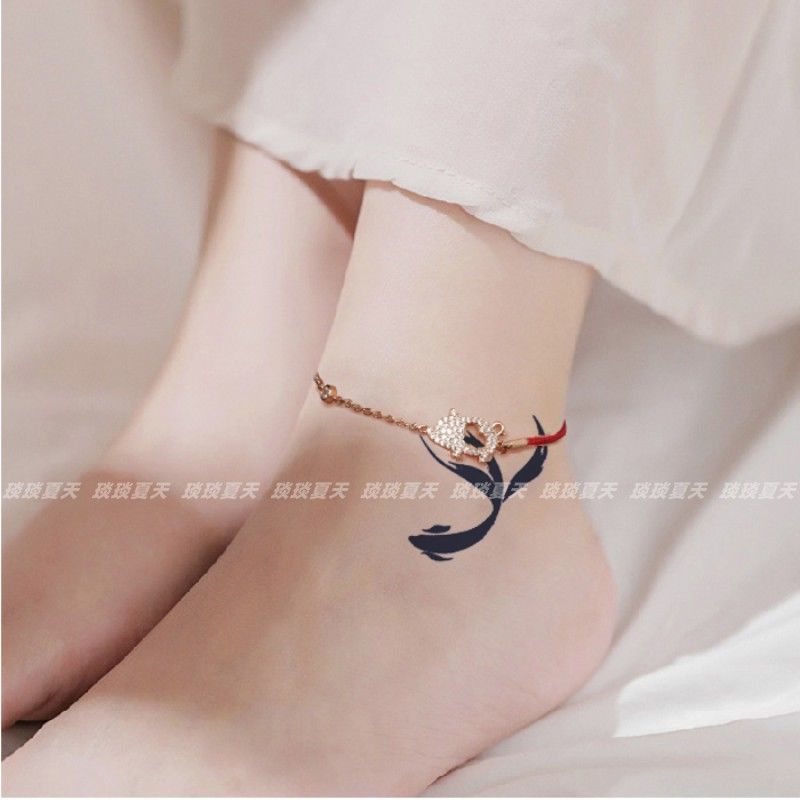 转运锦鲤果汁金鱼锁骨纹身贴草本半防水逼真男女手臂植物图案 4张