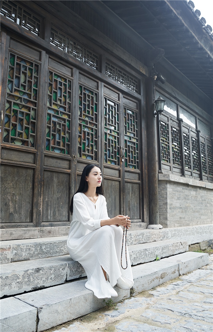 春夏薄款禅修服中国风禅意麻布女装民族风连衣裙女棉麻亚麻复古仙佛系