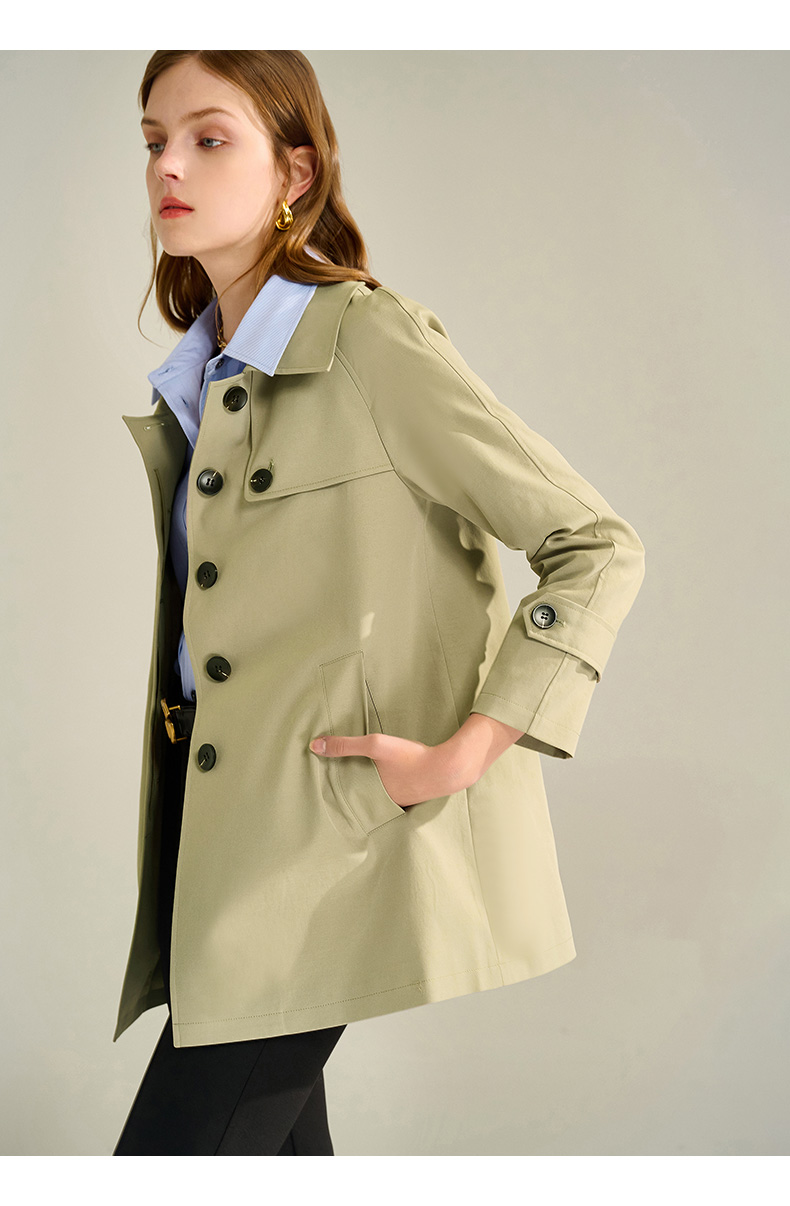 法曼萱深豆绿风衣女中长款2022春新款时尚休闲气质简约小个子上衣深豆