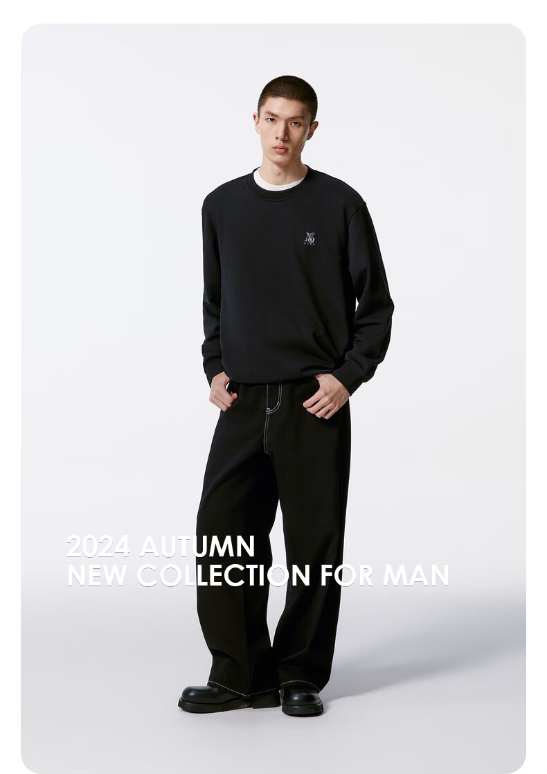 GXG Men's Clothing, Black Letter Pattern Crew Neck Sweatshirt, New Autumn 2024 Product, Black, 175/L 4