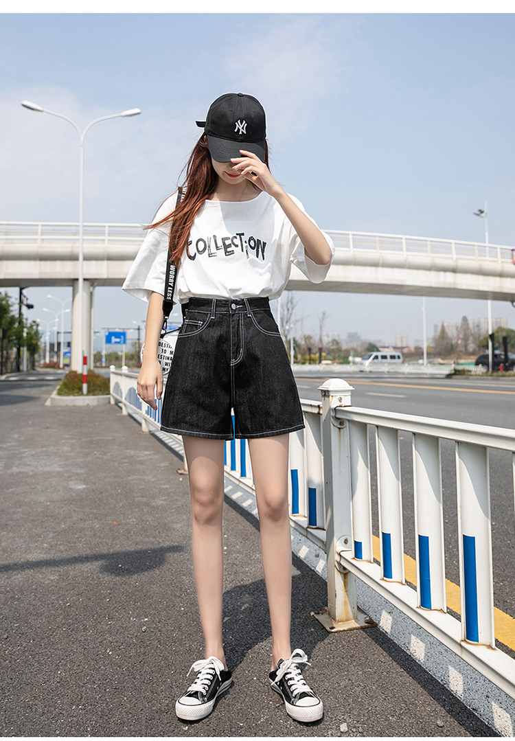 自由探戈黑色高腰牛仔短裤女韩版显瘦百搭宽松阔腿热裤潮夏季黑色xl