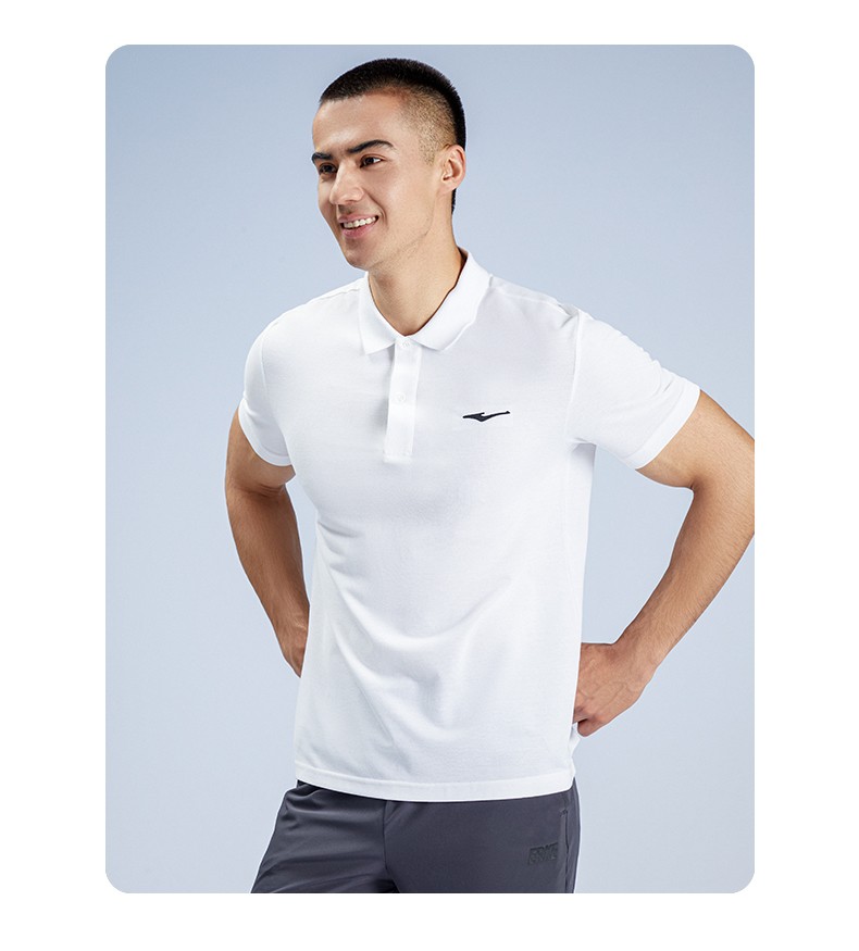 鸿星尔克运动t恤官方旗舰新款纯色polo衫简约透气舒适男士翻领短袖t恤