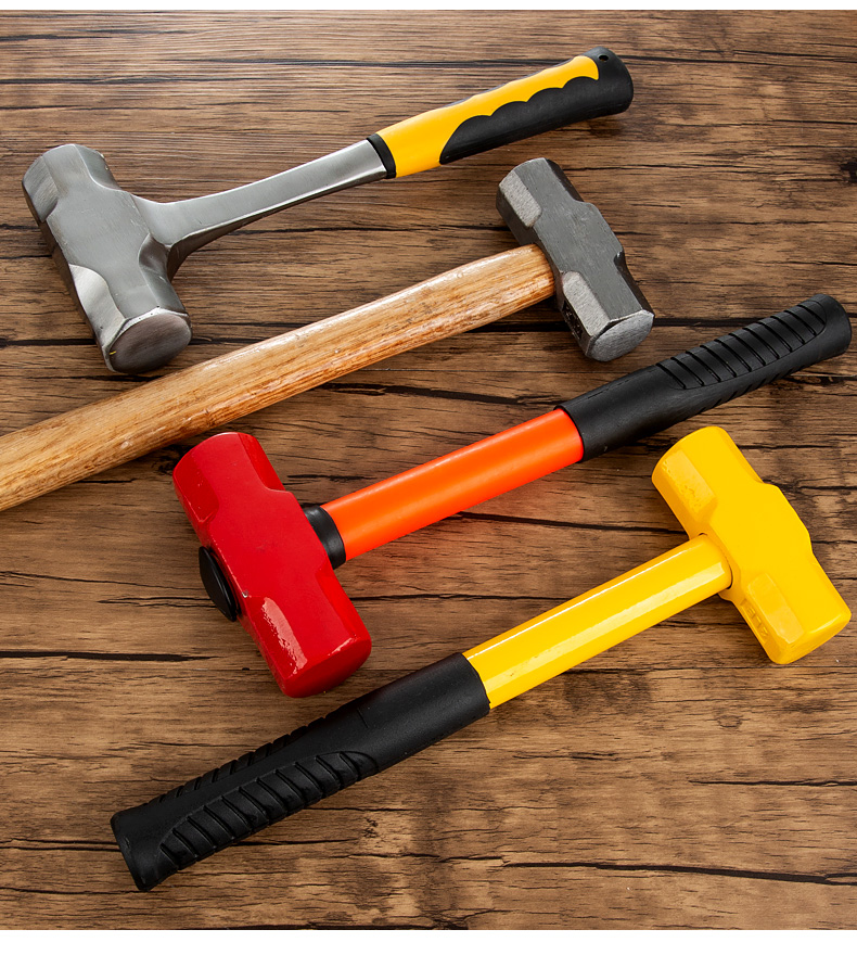 八角大锤实心重型钢锤头砸墙拆墙榔头石锤羊角锤大号铁锤子工具钢管柄