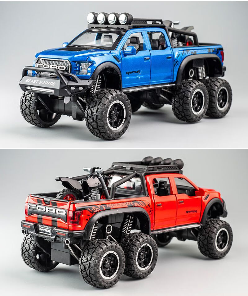 六轮猛禽f150越野车合金车模改装仿真汽车模型金属大脚儿童玩具车猛禽
