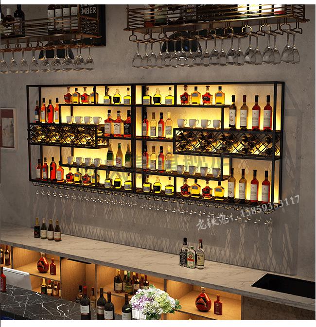 酒吧柜靠墙酒吧吧台酒柜靠墙创意工业风酒架子展示葡萄酒红酒铁艺酒架