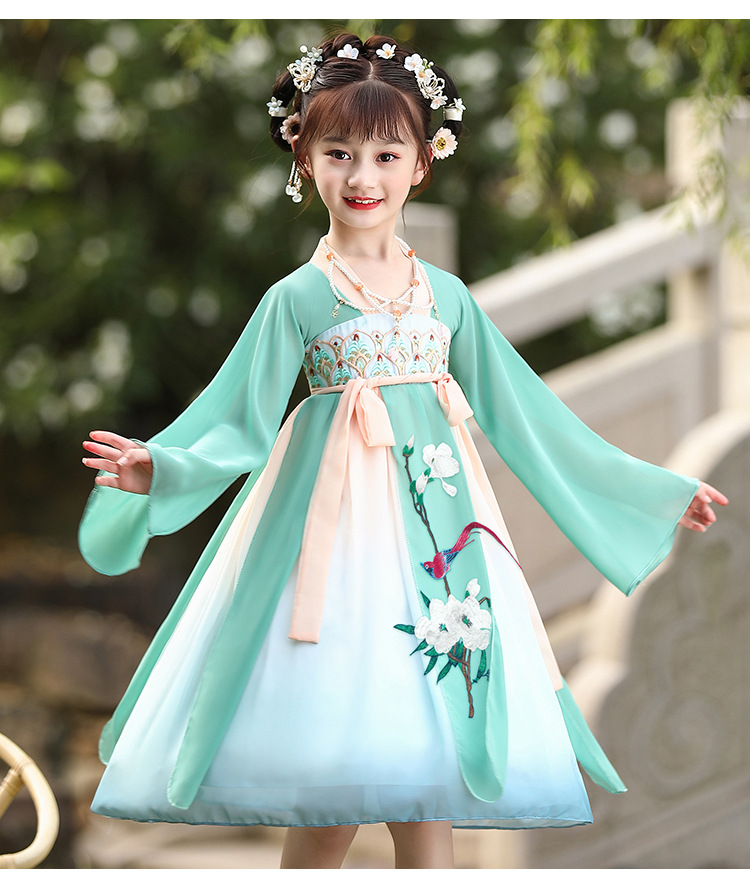 汉服女童连衣裙儿童古装长裙适合3-14岁小女孩穿的秋装新款中国风唐装