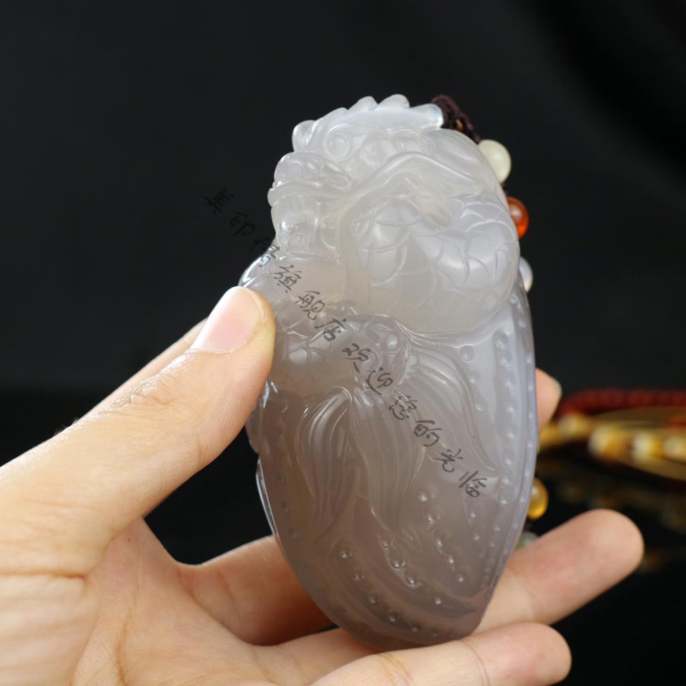 を美印情ワ玉手把件龙精雕男士随身玉石把玩文玩石头摆件网红同款127