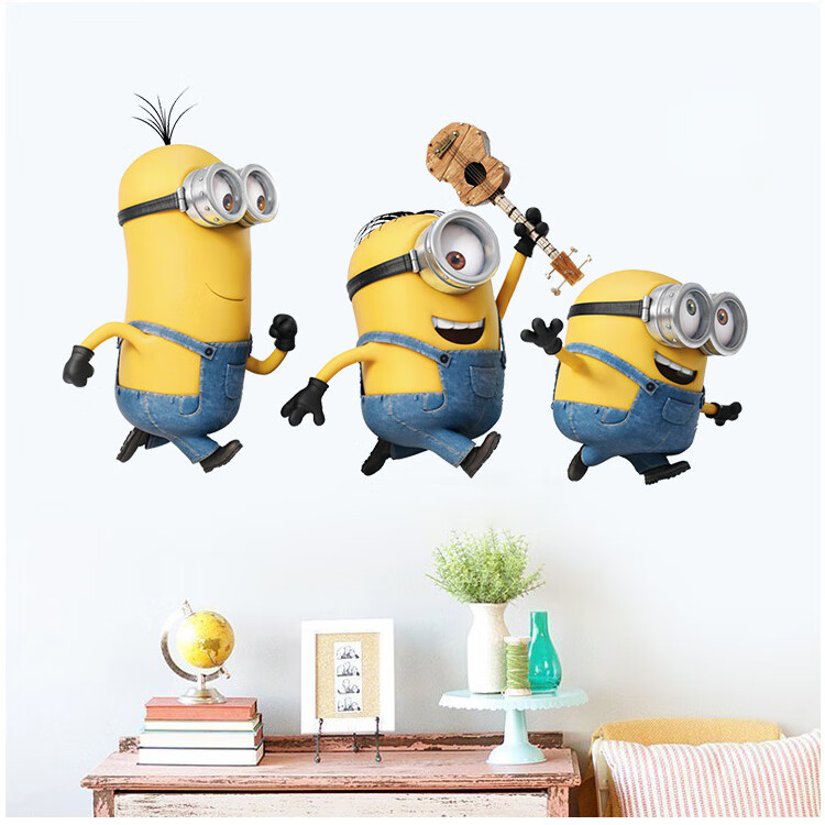 壁画贴纸可爱小黄人卡通墙贴画可移除贴纸儿童房客厅卧室装饰背景墙壁