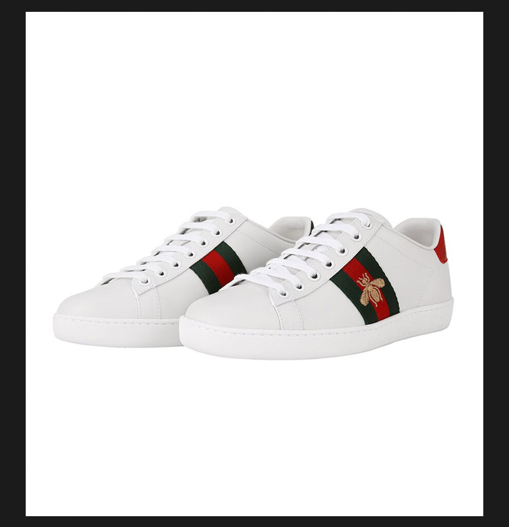 gucci古驰女士经典小蜜蜂休闲鞋板鞋43194202jp0白色35