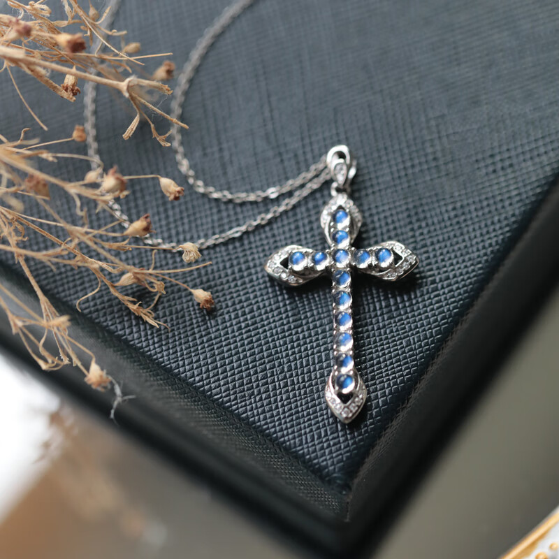ck if施华洛世奇锆月光石水晶十字架吊坠项链轻奢七夕情人节生日礼物