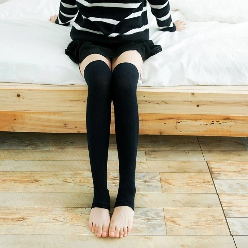 儿童跳拉丁舞的袜裤 打底中筒袜套加长拉丁舞袜踩脚黑色大童秋季半截