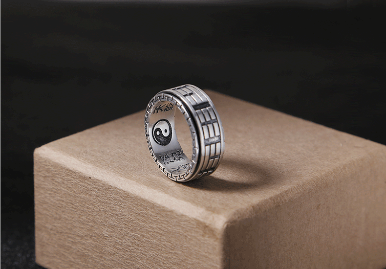 旬谨纪s925银饰品原创复古泰银阴阳鱼太极八卦戒指宽版食指指环男23港