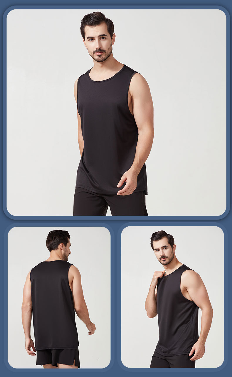 篮球运动背心男新款速干透气马拉松跑步训练休闲健身背心男士蓝色下摆