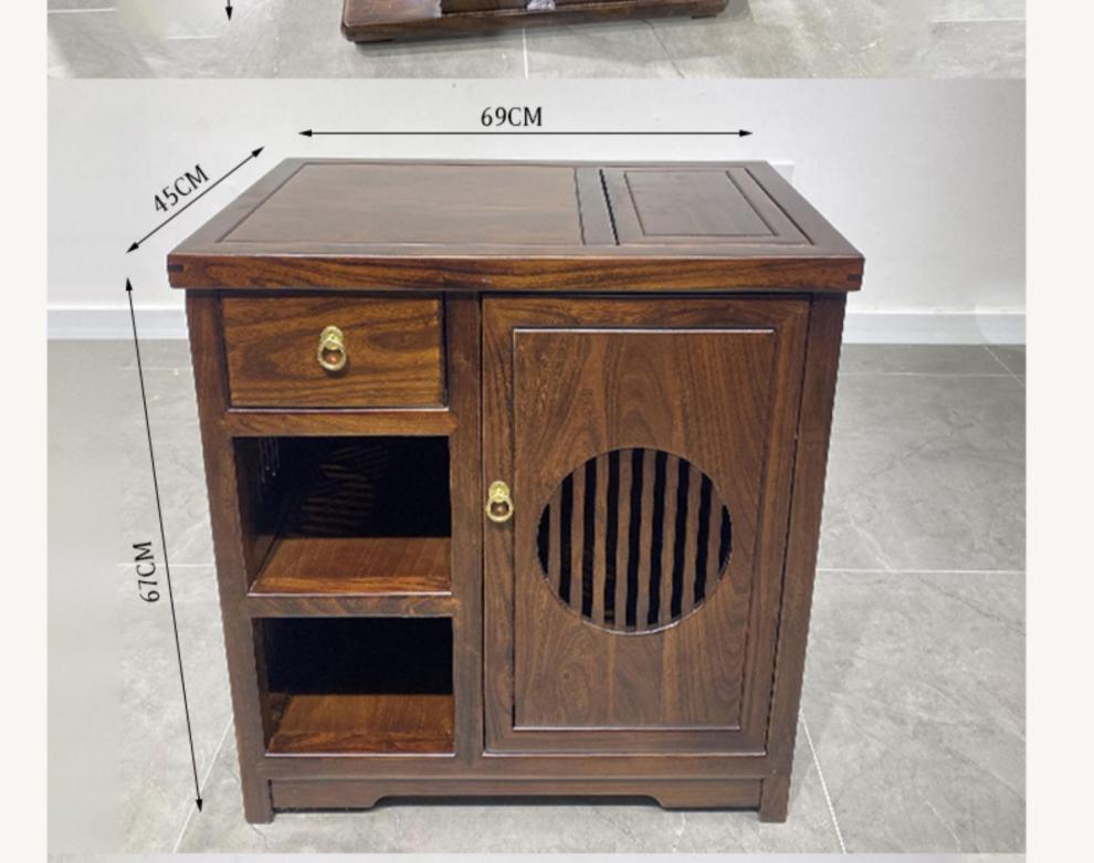 虎雀huque新中式实木茶水柜家用榆木客厅边柜办公室简约小型餐边柜酒