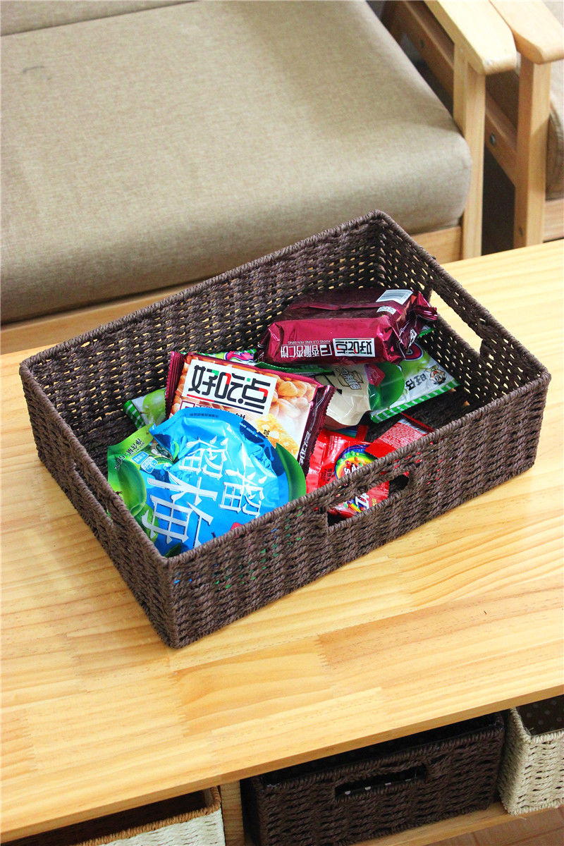 桌面零食收纳盒手工编织篮杂物筐钥匙盒仿藤编储物篮小号整理箱 零食