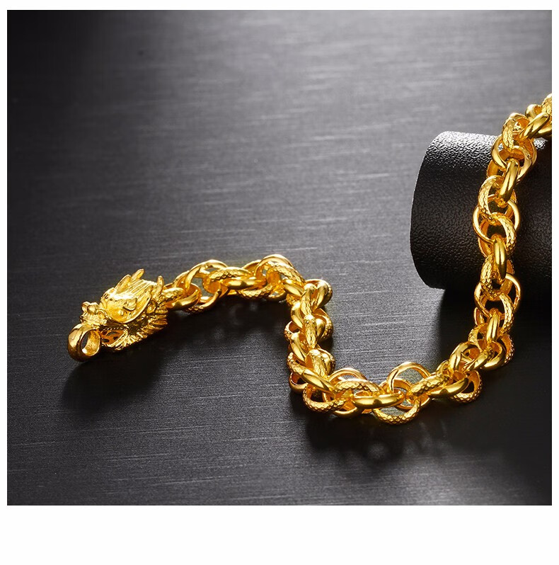 老凤凰珠宝黄金手链男士布纹泰国链龙头手链足金老板链金链子1657克长