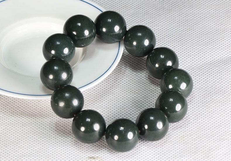 珍韵缘新疆和田玉手串青玉手链玉石男女士款塔青玉手链107克