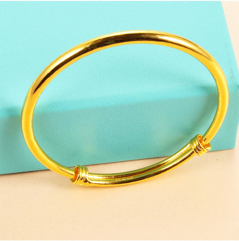 棠川 足金9999绕丝光面圆肚手镯光圈推拉黄金镯子送长辈送母 约41克