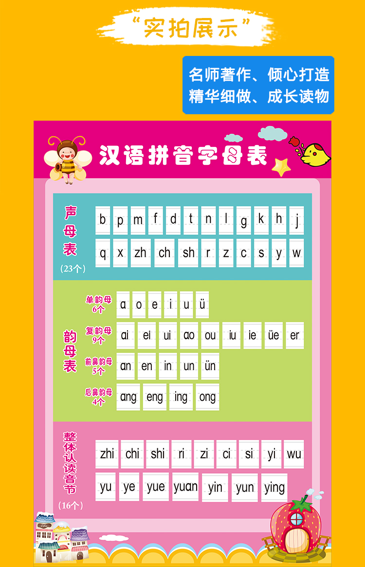 小学生汉语拼音字母表 儿童早教墙贴一年级教挂图 声母韵母识图 相纸