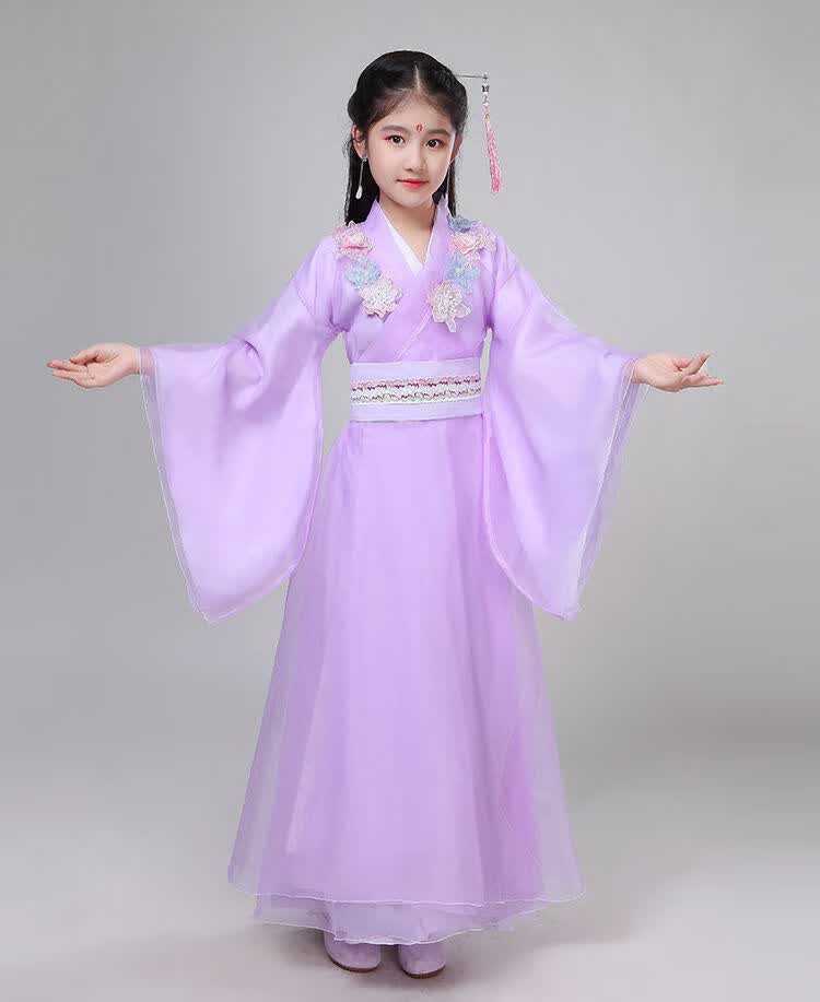 古装女扶摇同款演出服清新淡雅中国风仙女服古筝童装公主汉服 浅紫色