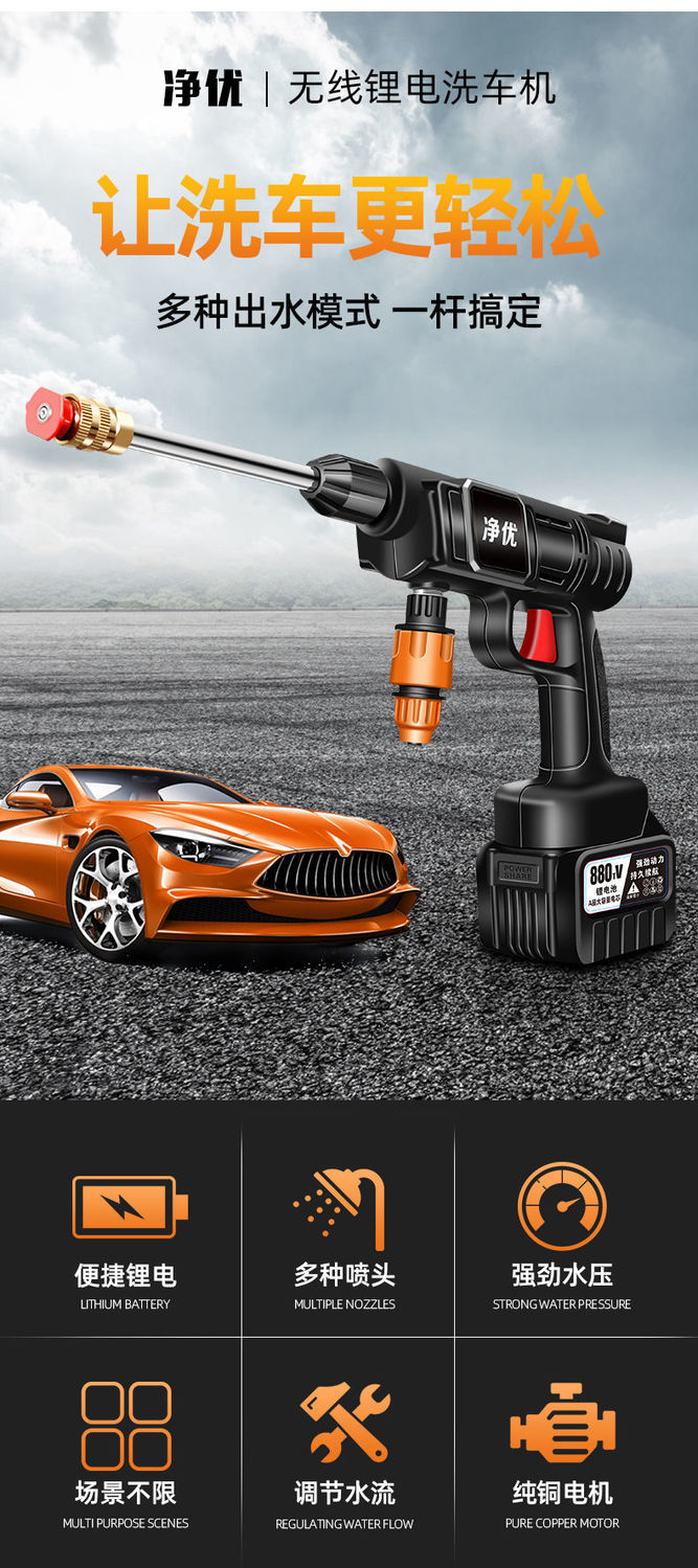 德国锂电洗车机无线高压全自动水枪便携充电式强力打药清洗神器19880
