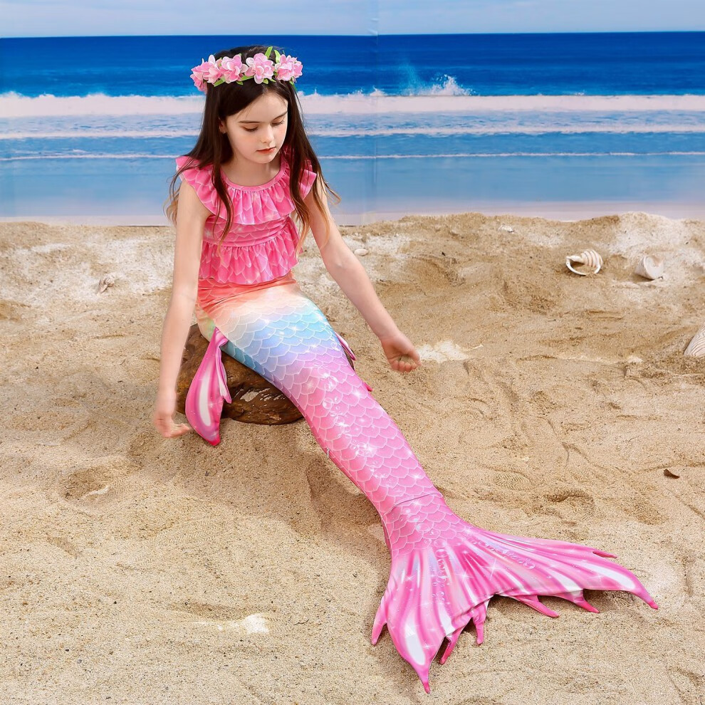 美人鱼泳衣女童分体泳衣儿童人鱼尾巴游泳套装女孩中大童学生泳装