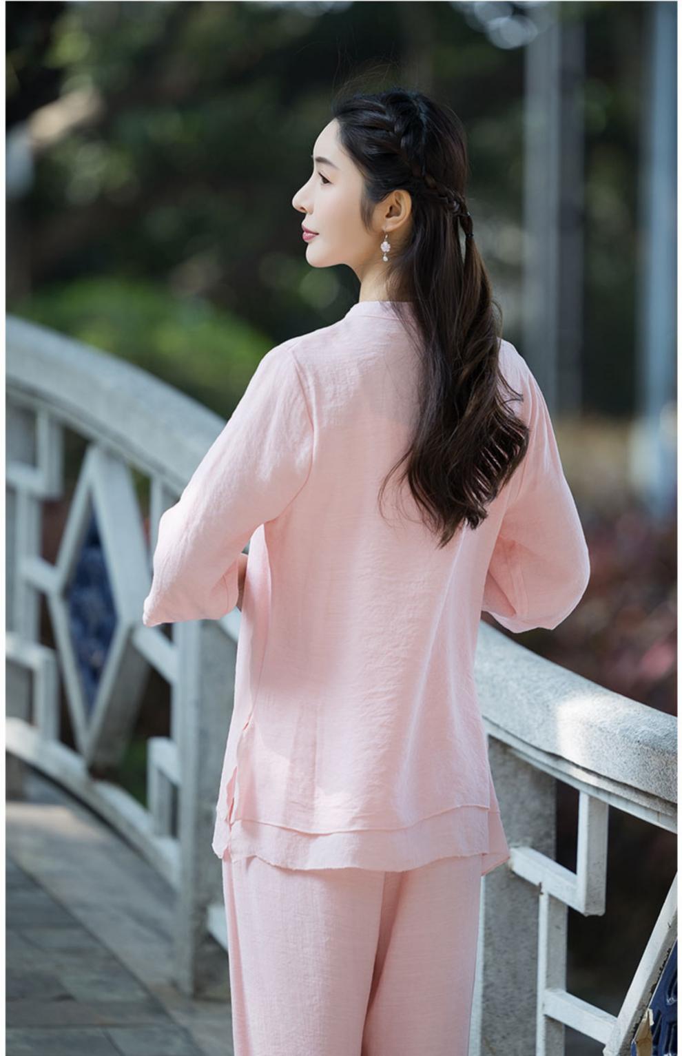 居士服拜佛打坐服女夏中国风复古文艺禅修服禅意中式民国风茶服套装女