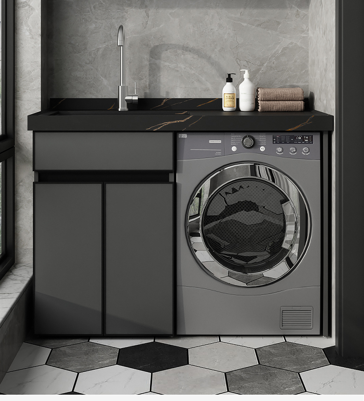 木夏经年岩板太空铝洗衣柜阳台洗衣机一体柜大理石洗手盆柜组合带搓板