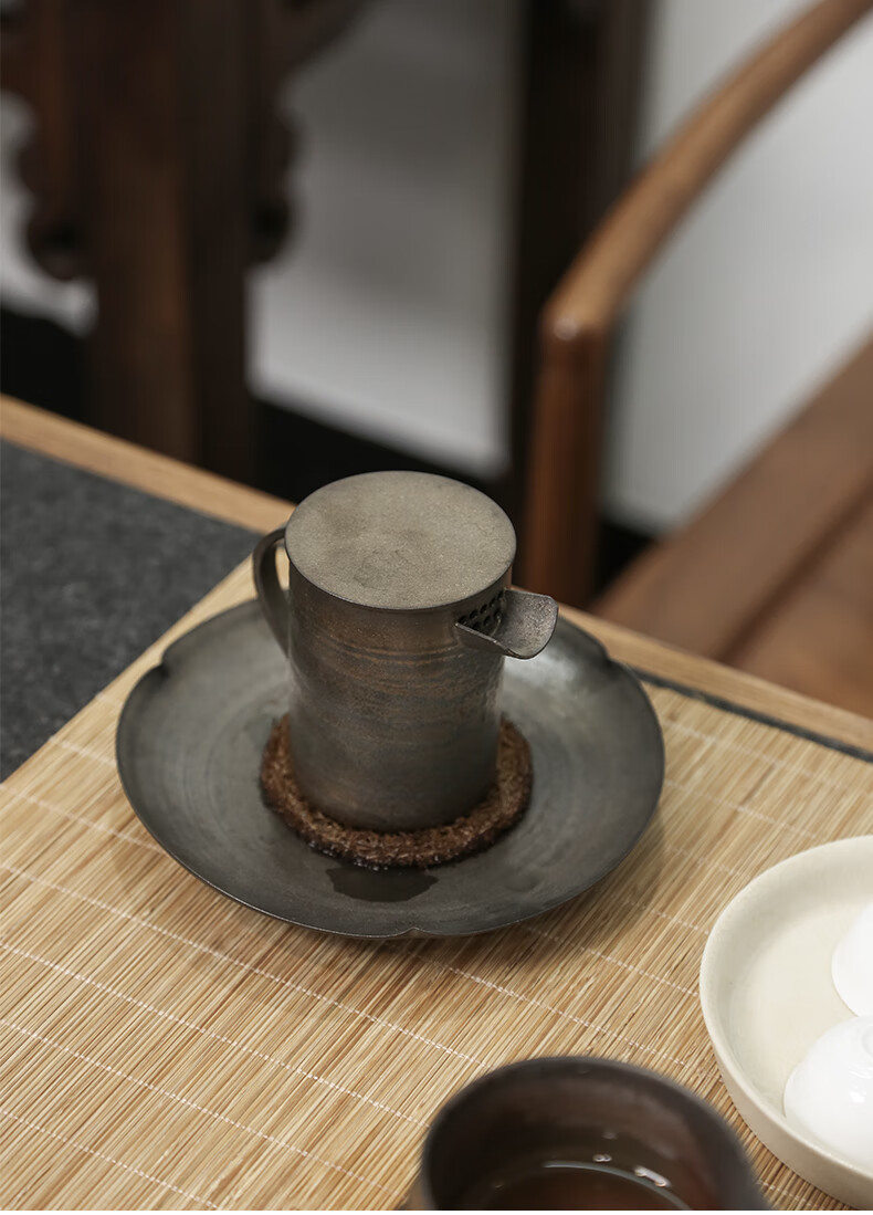 素以 手拉胚原矿铁釉小茶壶日式粗陶功夫茶具金属釉家用泡茶壶陶瓷