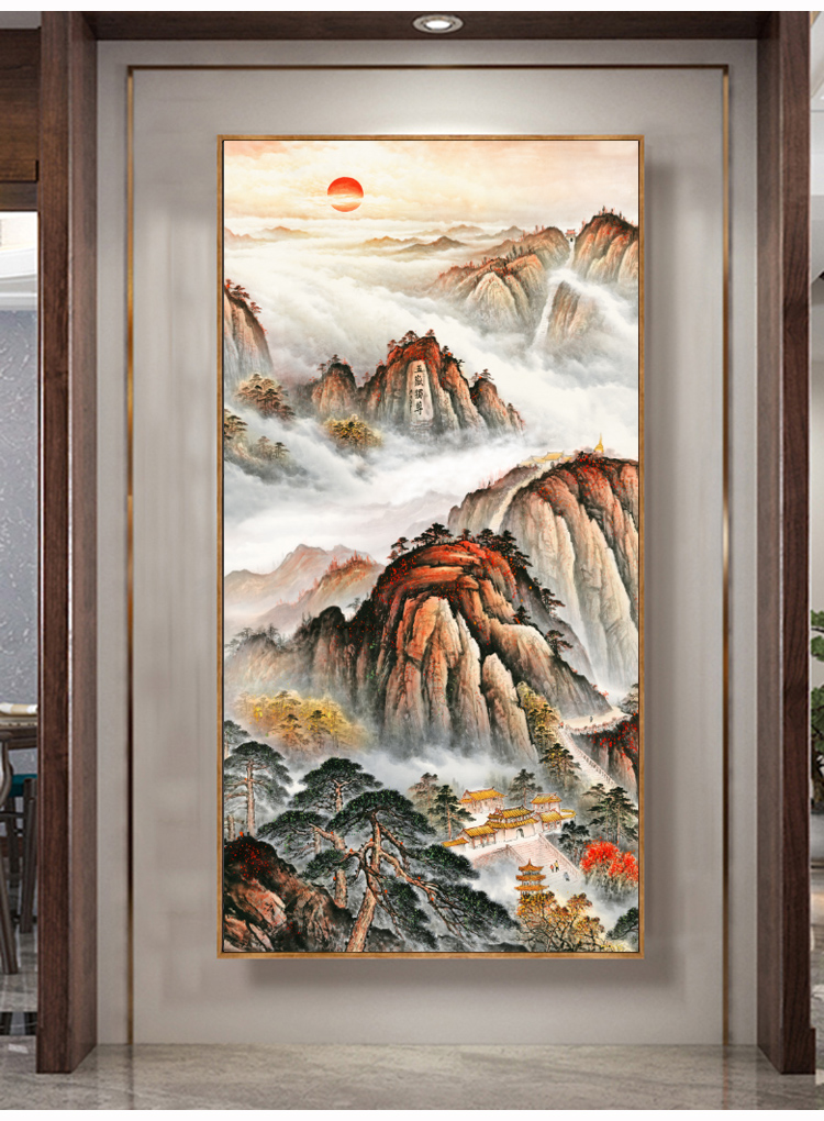 2022新品有山无水靠山画 泰山日出图挂画图鸿运当头大山玄关装饰画