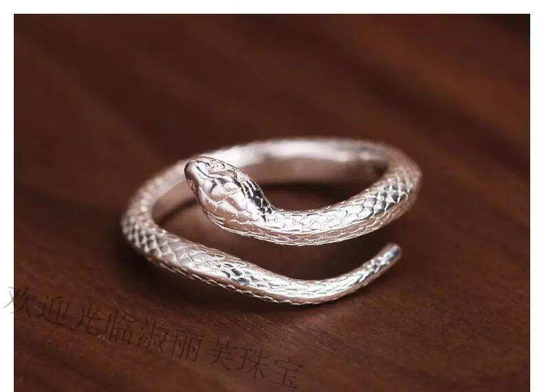 shulifu 蛇形戒指s925银灵蛇银男女尾戒小蛇潮酷个性礼物可刻字情侣礼