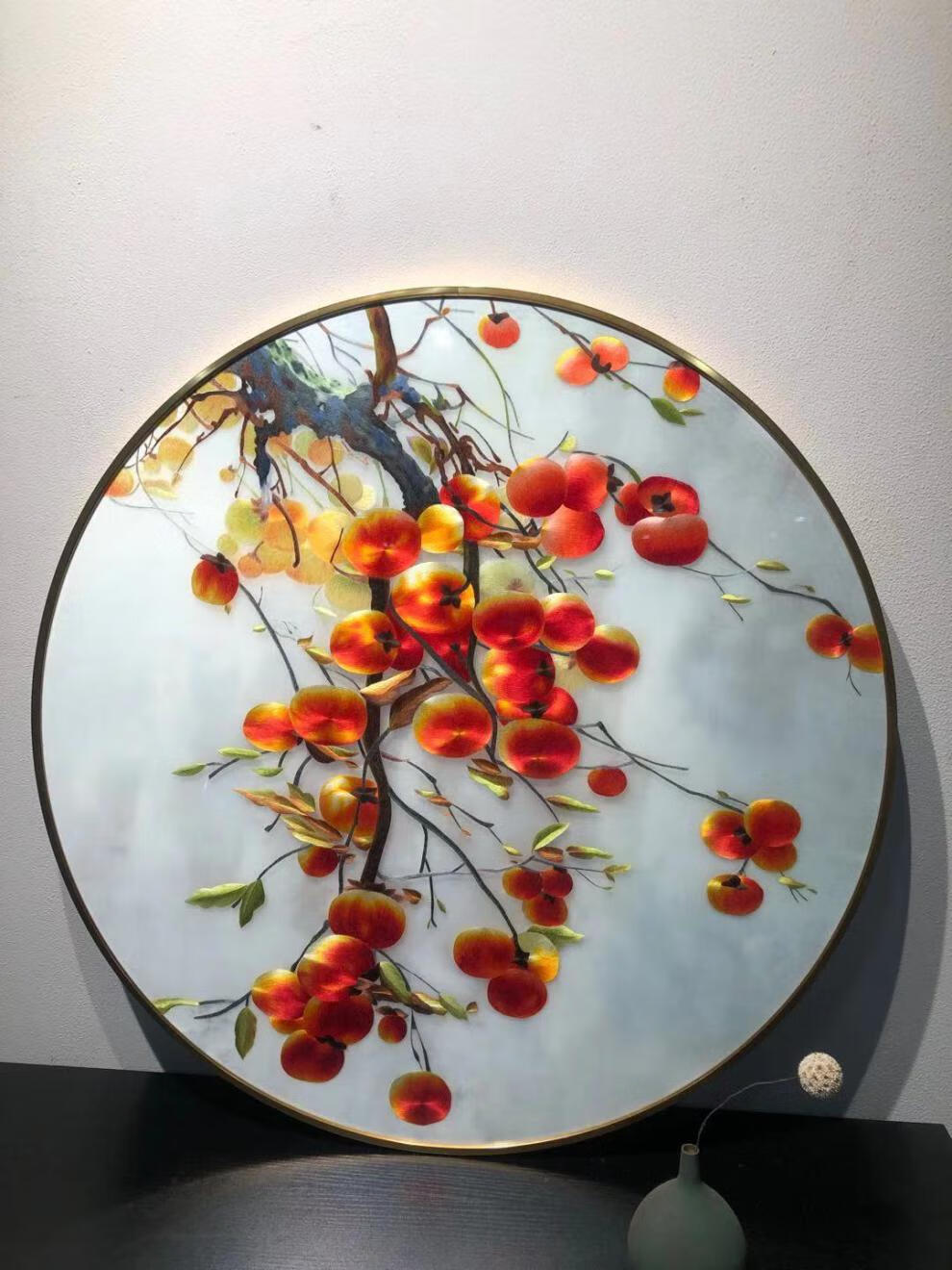 菲落 新中式80厘米圆形事事如意纯手工刺绣带框的客厅玄关书房成品挂