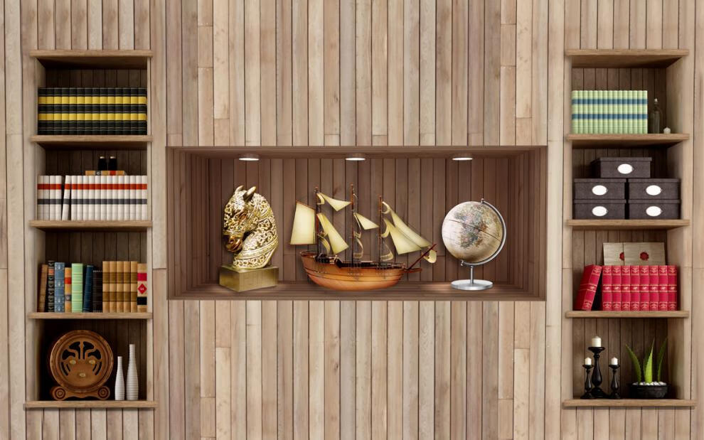 书架背景布3d立体新款书房直播背景书柜办公室装饰立体主播背景网红挂