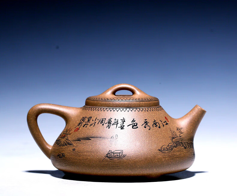 家用珍藏段泥墨绘子冶石瓢商务泡茶壶礼品紫砂壶创意宜兴紫砂送朋友