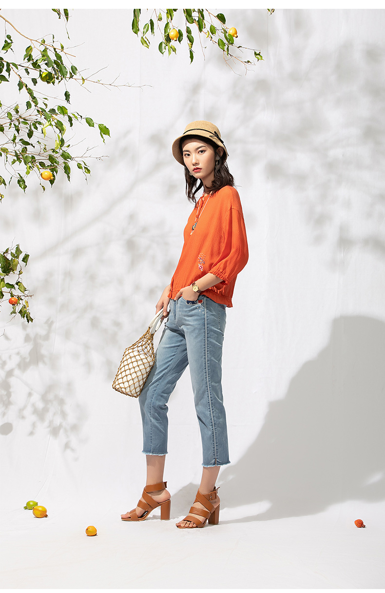 渔牌牛仔裤女2022年新款纯棉微弹轻薄紧身锥形铅笔小脚裤 牛仔蓝 180